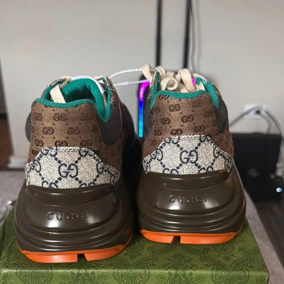 Gucci Monogram Sneakers with Teal Accents